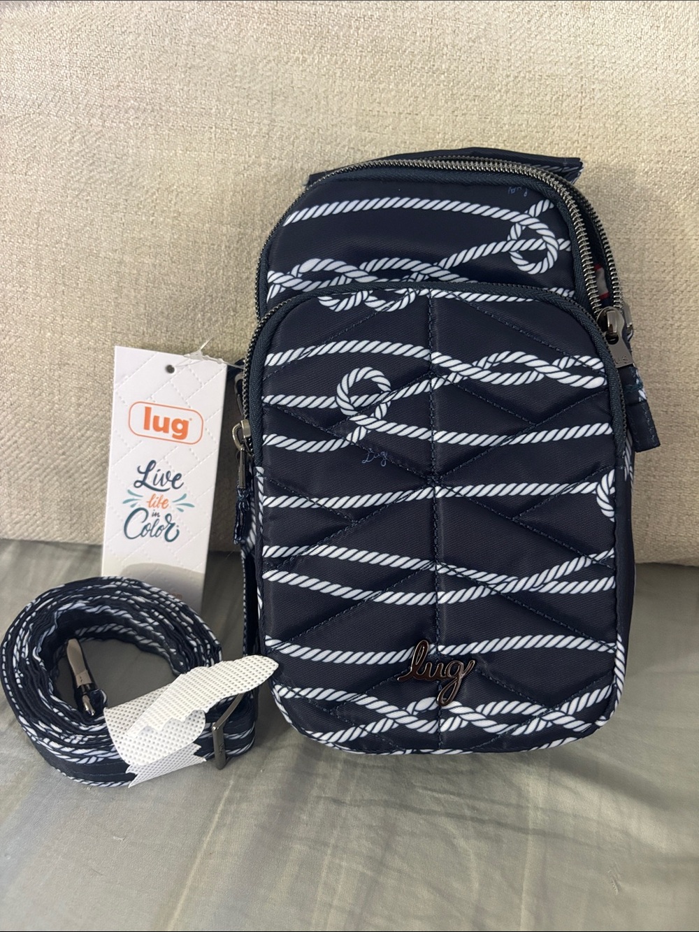 Lug Navy and White Rope-Pattern Crossbody & Belt Bag